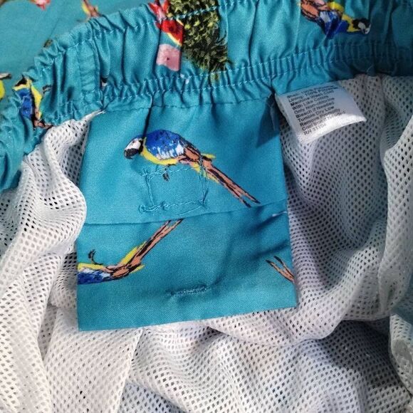 Crown & Ivy Teal Parrot Swim Trunks Mens Sz M - Picture 6 of 8